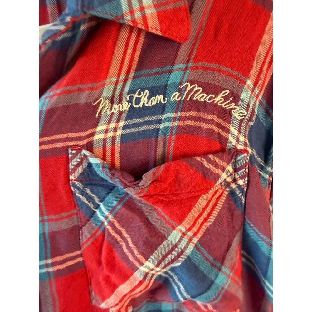 Harley-Davidson Womens XL Plaid Short Sleeve Button Up Shirt Red Blue Rayon - Picture 4 of 8